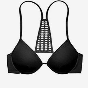 Victoria's Secret 36DD Fabulous Push Up Racerback Crochet Bikini Top Black